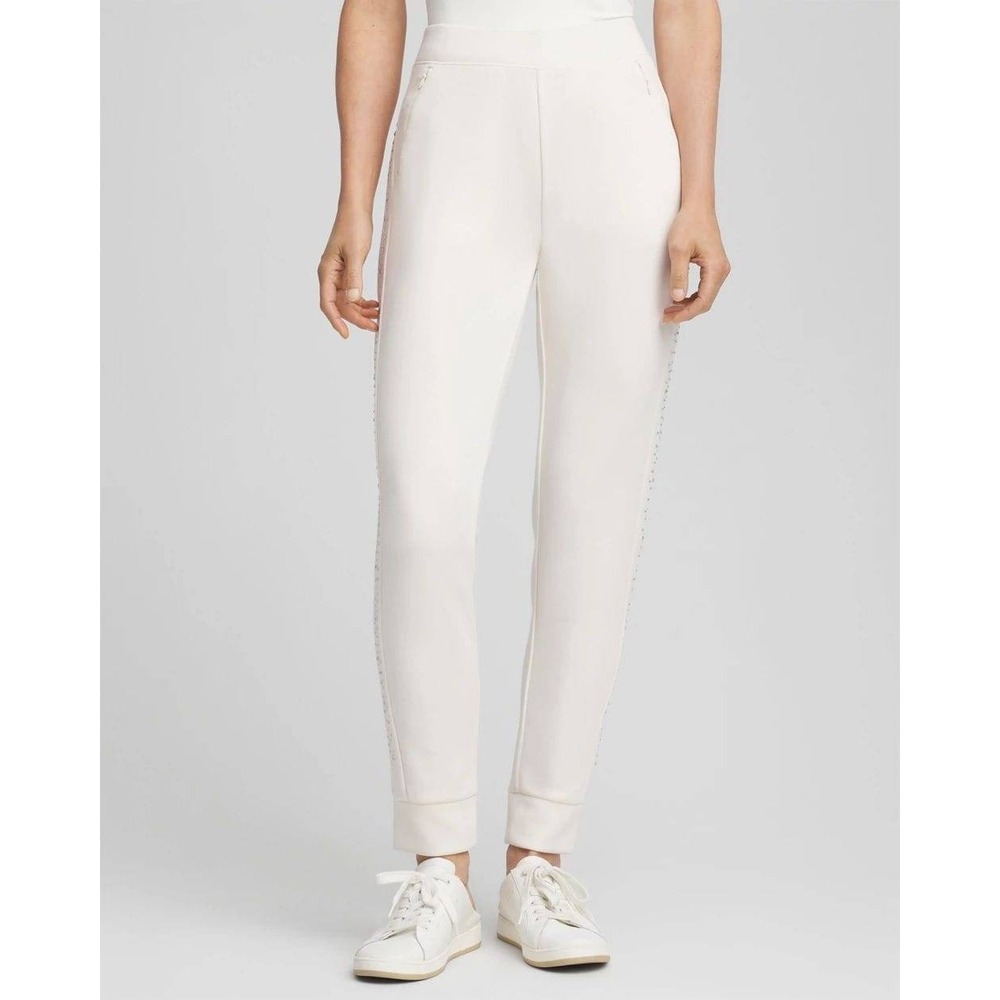 Chico's Zenergy Rhinestone Joggers Sz 3R XL English Cream NWT Cozy Luxe Glam